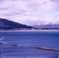 ushuaia-tierra del fuego-argentina panoramic view with buildings and houses patagonia with sky with clouds-may 2010 Royalty Free Stock Photo