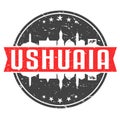 Ushuaia, Tierra del Fuego Province, Argentina Round Travel Stamp. Icon Skyline City Design. Seal Tourism Vector Badge Illustration