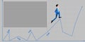 Businessman in suit climbing upwards growth chart representing project success achieving goals. Man working up financial ladder