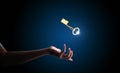 Usinessman`s hand try to handle master golden key Royalty Free Stock Photo