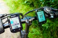 Using a bicycle computer. Bicycle computer for cycling Royalty Free Stock Photo