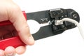 Using a Cable Crimper Royalty Free Stock Photo