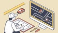 Using car navigation on desktop for route planning, vector design Generative AI Royalty Free Stock Photo