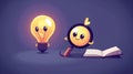 Using cartoon characters of a glowing lamp, a book, and magnifying glass, this is a poster concept that illustrates how