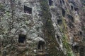 using cliffs as graves, by making holes in rock cliffs.  the tradition of the Toraja people in South Sulawesi, Indonesia Royalty Free Stock Photo