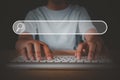 Using a computer keyboard for searching for information, data search technology search engine optimization Royalty Free Stock Photo