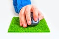 Using Computer Mouse on a Grass Patch Pad Royalty Free Stock Photo