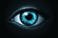 Using the 3D rendering, the scanner decodes the retinal data. Digital Retinal Recognition System. Technology concept.