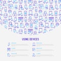 Using devices concept with thin line icons Royalty Free Stock Photo