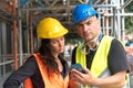 Using digital devices on construction site Royalty Free Stock Photo