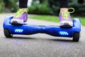 Using Hoverboard Electric Smart Scooter Self Balancing Royalty Free Stock Photo
