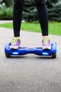 Using Hoverboard Electric Smart Scooter Self Balancing Royalty Free Stock Photo