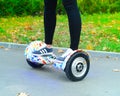 Using Hoverboard Electric Smart Scooter Self Balancing Royalty Free Stock Photo