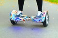 Using Hoverboard Electric Smart Scooter Self Balancing Royalty Free Stock Photo