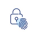 Using fingerprint recognition to unlock. Secure biometric access. Pixel perfect, editable stroke