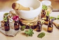 Using herbal essential oils in beauty products concept.