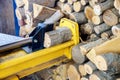 Hydraulic splitter machine wood splitting a log