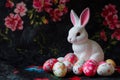 Using imaging technology, a bunny with colorful Easter eggs and fur is depicted Royalty Free Stock Photo