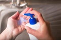 Using liquid soap. Wash a hands