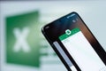 Using Microsoft office Excel service mobile app Royalty Free Stock Photo