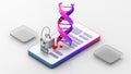 using a mobile device to see genetic and personal health data, use medications, and cure ailments,3d rendering