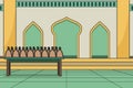 Using The Mosque Courtyard As a Place To Distribute Sadaqah. Vector Illustration. Children Book Illustration