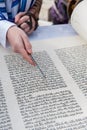 Using a pointer to read the Torah scroll Royalty Free Stock Photo