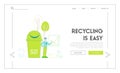 Using and Recycling Batteries E-waste Landing Page Template. Man Character Perform Growing Arrow Chart