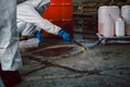 Using Sand or Sawdust to Absorbent for Oil, Acid, Chemical, Liquid Spills Cleanup. Steps for Dealing with Chemical Liquid Spillage