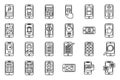 Using smartphone icons set outline vector. App addiction Royalty Free Stock Photo