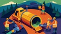 Using specialized equipment workers create a series of deep tunnels for installing new underground utility lines