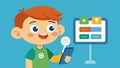 Using the tablets microphone a little boy practices his spelling with the help of an interactive app that provides
