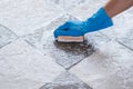 Using to convert scrub cleaning on the tile floor