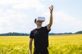 Using virtual reality glasses outside Royalty Free Stock Photo