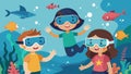 Using virtual reality goggles children become oceanographers diving deep into the ocean to study marine life and the Royalty Free Stock Photo