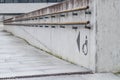 Using wheelchair ramp with physical impairment symbol Royalty Free Stock Photo