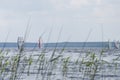 Usma lake, Latvia - June 15, 2019: Wind surfers competition on lake Usma.