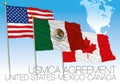 USMCA Agreement 2018 flags, United States, Mexico, Canada with map Royalty Free Stock Photo