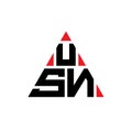 USN triangle letter logo design with triangle shape. USN triangle logo design monogram. USN triangle vector logo template with red