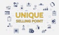 Usp unique selling point concept with icon set with big word or text on center Royalty Free Stock Photo