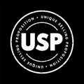 USP Unique Selling Point - essence of what makes your product or service better than competitors, acronym text stamp concept