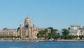 Uspenskaya church on Vasilievsky Island and Neva river in the summer