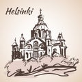 Uspenski Cathedral in Helsinki - Finland. Sketch, Isolated on white background Royalty Free Stock Photo