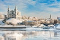 Uspensky Cathedral is a temple in Vitebsk, historical architecture on a clear sunny day in the winter