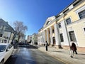 Moscow, Russia, March, 21, 2021. Uspensky Lane in Moscow in sunny spring day. The former mansion of General and prominent public f