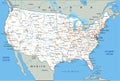 High detailed United States of America road map with labeling. Royalty Free Stock Photo