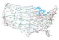 United States of America road and highway map. Royalty Free Stock Photo