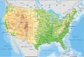 High detailed United States of America physical map with labeling. Royalty Free Stock Photo