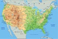 High detailed United States of America physical map with labeling. Royalty Free Stock Photo