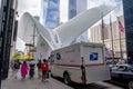 USPS mail truck in Manhattan street by oculus and world trade center